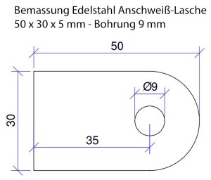 Bemassung Lasche 50 x 30 x 5 mm mit Bohrung