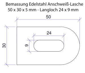 Datenblatt Anschweiß Lasche 50 x 30 x 5 mm mit Langloch