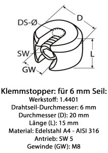 Bemassung Klemmstopper 6mm